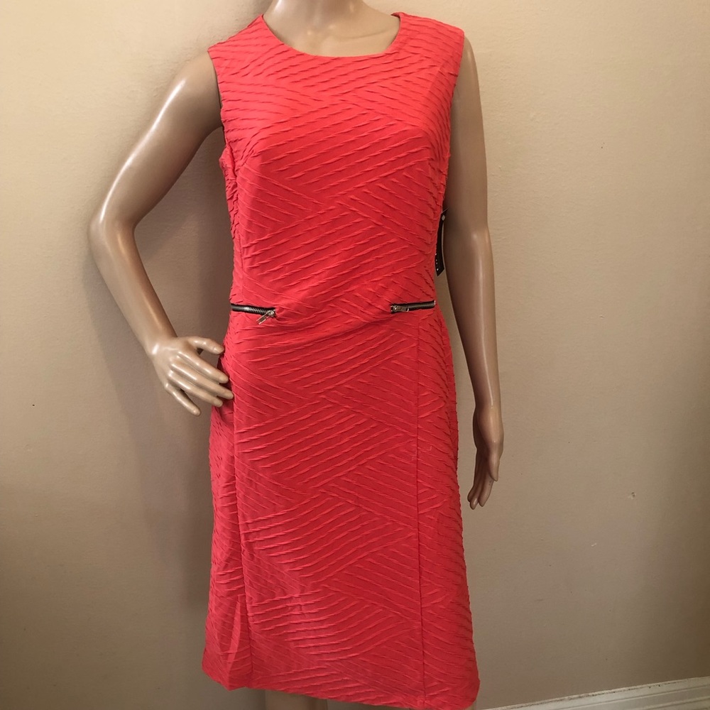 NWT En Focus Studio Coral Reef Textured Sleeveless Zipper Pocket Dress - Size 8